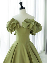 Off the Shoulder Green Satin Long Prom Dresses, Green Satin Long Formal Evening Dresses