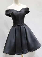 Off the Shoulder Short Black Prom Dresses, Little Black Formal Graduation Homecoming Dresses