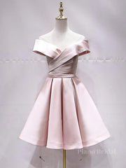 Off the Shoulder Short Pink Prom Dresses, Short Pink Formal Evening Graduation Dresses