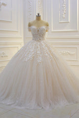 Off the shoulder Tulle Lace Appliques Sequined Wedding Dress