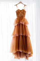 Off The Shoulder Tulle Tiered Long Prom Dress, A Line Evening Gown