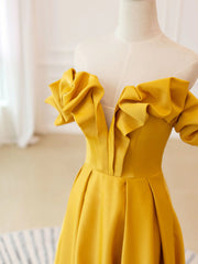 Off the Shoulder Yellow Burgundy Long Prom Dresses, Yellow Wine Red Long Satin Formal Dresses