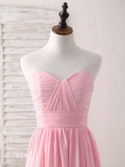 Pink Sweetheart Neck Chiffon High Low Prom Dress, Bridesmaid Dress