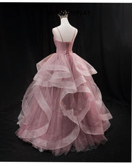 Pink Sweetheart Tulle Long Evening Dress Prom Dress, Pink Sweet 16 Gown