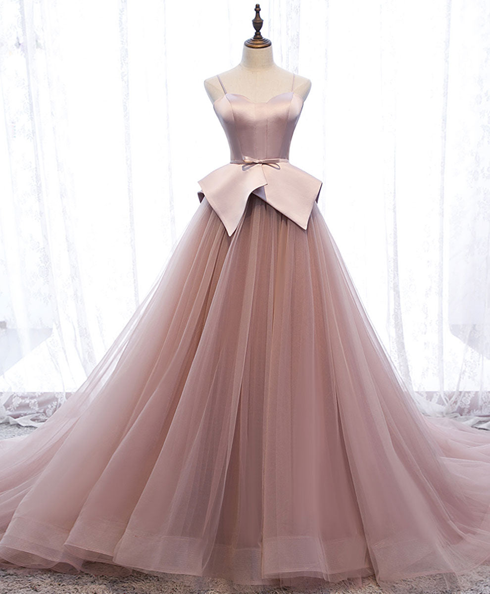 Pink Sweetheart Tulle Long Prom Gown Pink Tulle Formal Dress