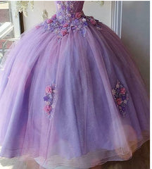 Princess Tulle Long Prom Dress with Flower,Ball Gowns Quinceanera Dresses