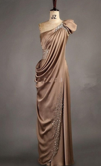 New Arrival Satin One Shoulder Handmade Beads Floor-length Women Evening Dresses