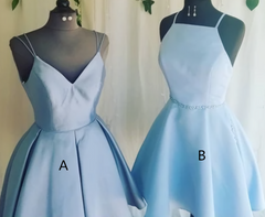 A Line V Neck Light Sky Blue Short Homecoming Dress With Pleats