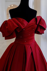 Burgundy Satin Long A Line Prom Dress, Evening Dress