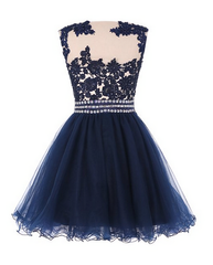 Navy Blue Lace Short With Waist Beadings Royal Blue Custom Made Mini Length Women Skirt Prom Dresses