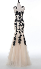 Champagne Sleeveless Mermaid Appliques Evening Dressses