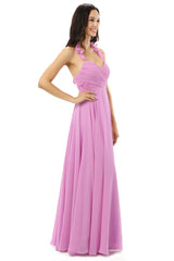 Purple Chiffon Halter Backless With Pleats Bridesmaid Dresses