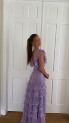 Purple Lace Long Prom Dress Backless Evening Dress Stunning Maxi Dress