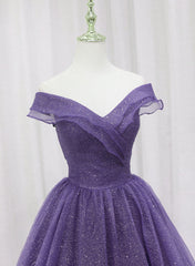 Purple Tulle Sweetheart Long Prom Dress Formal Dress, A-line Tulle Party Dress