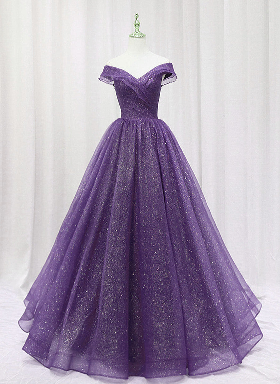 Purple Tulle Sweetheart Long Prom Dress Formal Dress, A-line Tulle Party Dress