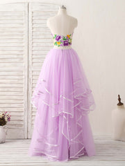 Purple Two Pieces Applique Tulle Long Prom Dress Purple Evening Dress