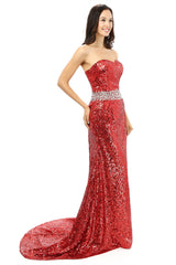 Red mermaid Sequins Sweetheart With Crystal Bridesmaid Dresses