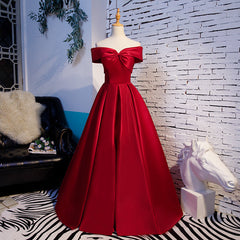 Red Off Shoulder Satin A-line Sweetheart Long Prom Dress, Red Long Evening Dress Formal Dress