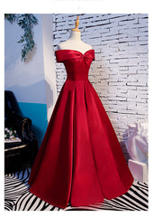 Red Off Shoulder Satin A-line Sweetheart Long Prom Dress, Red Long Evening Dress Formal Dress