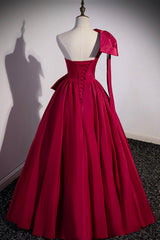 Red One Shoulder Satin Long Prom Dress, A-Line Evening Party Dress