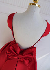 Red Satin Backless Short Party Dress, Red Homecoming Dresses