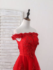 Red Tulle Lace Off Shoulder Short Prom Dress, Red Homecoming Dress