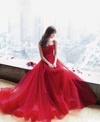 Red Tulle Long Prom Dress, Red Tulle Evening Dress