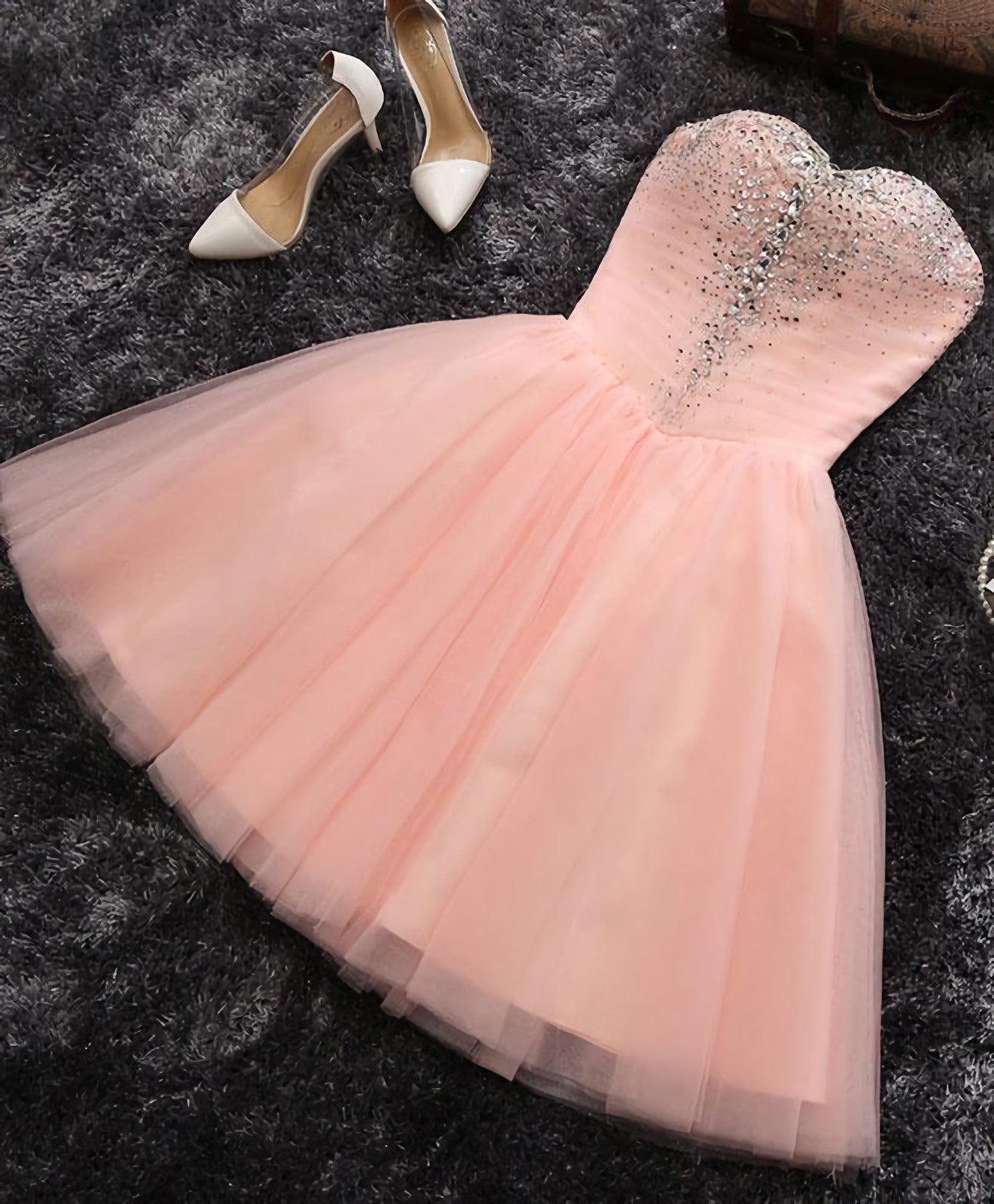 Pink A Line Sweetheart Neck Short Prom Dress, Homecoming Dresses