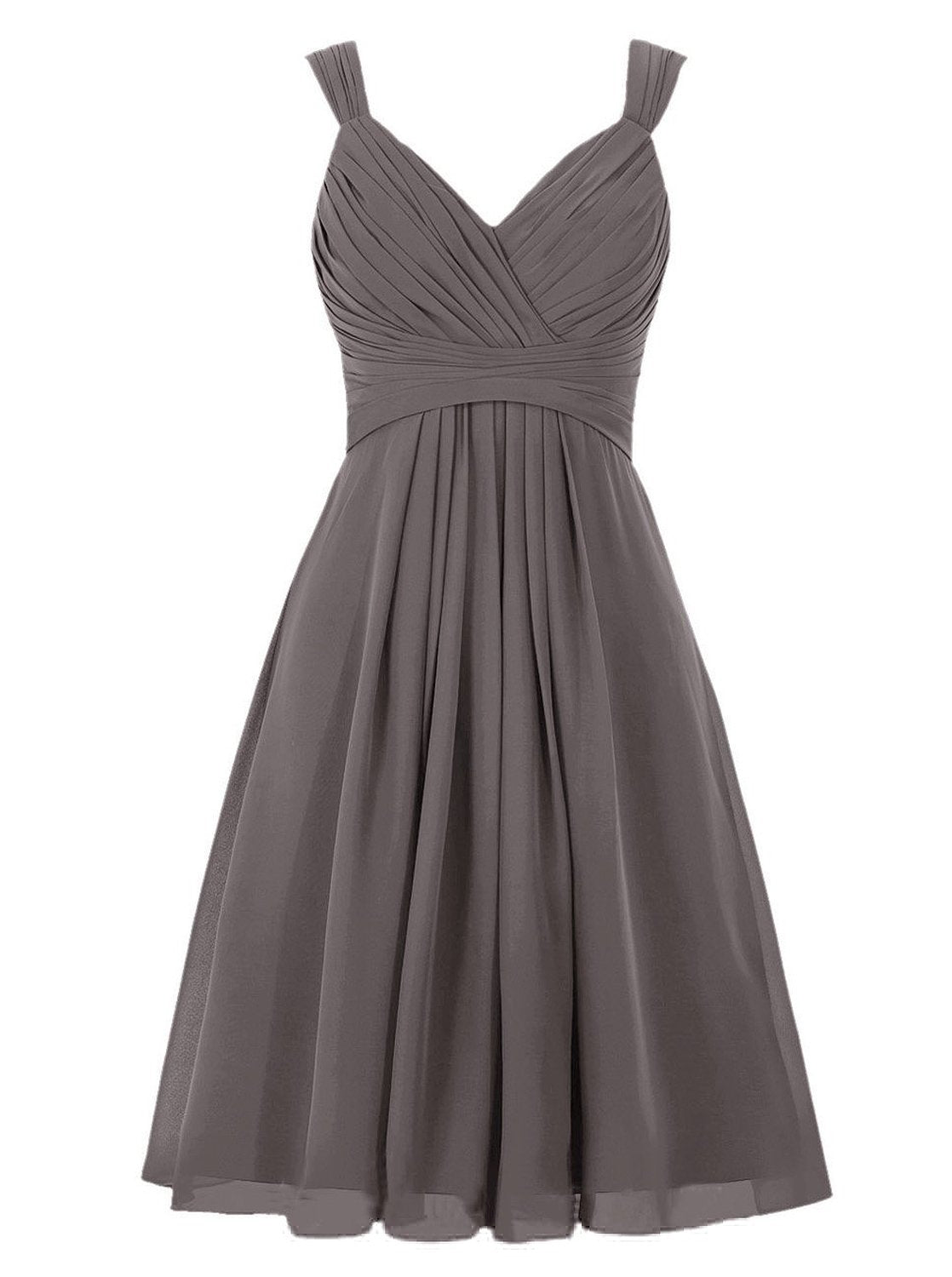 Simple A-line V Neck Short Chiffon Grey Bridesmaid Dress