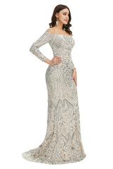 Sequins Mermaid Long Sleeves Off the Shoulder Evening Dresses