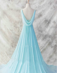 Sexy Light Blue Chiffon Backless Long Evening Gown, Blue Party Dress