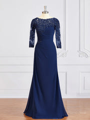 Sheath/Column Bateau Floor-Length Chiffon Mother of the Bride Dresses With Appliques Lace