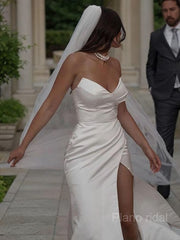 Sheath/Column Sweetheart Sweep Train Satin Wedding Dresses With Leg Slit