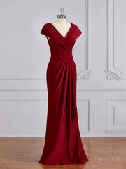 Sheath/Column V-neck Floor-Length Jersey Mother of the Bride Dresses With Ruffles