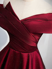 Simple Burgundy Satin Long Prom Dress, Burgundy Evening Dresses