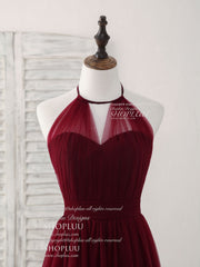 Simple Burgundy Tulle Long Prom Dress, Burgundy Bridesmaid Dress