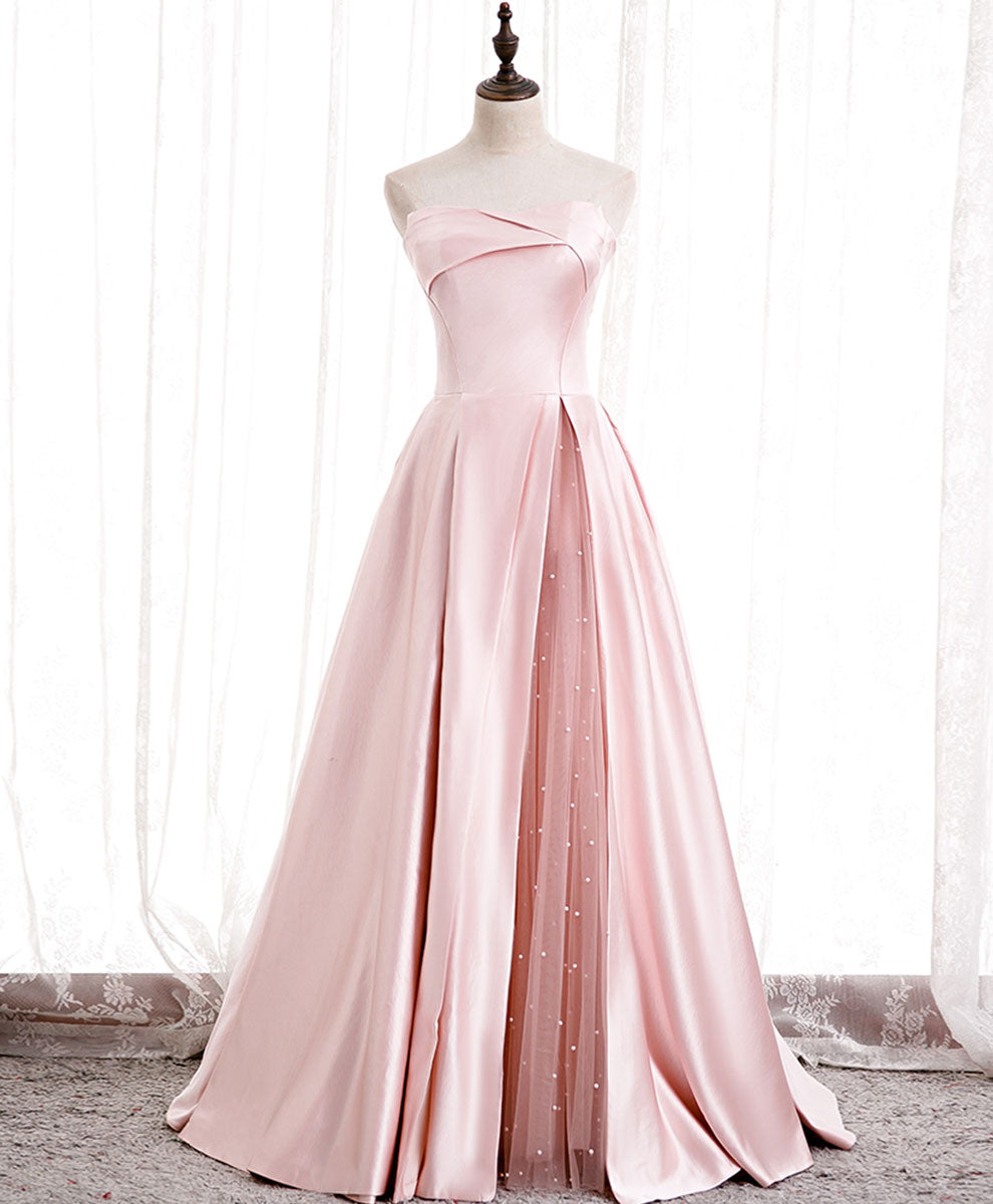 Simple Pink Satin Long Prom Dress, Pink Formal Bridesmaid Dress