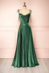 Simple Satin Long A-Line Prom Dress, Spaghetti Straps Evening Dress