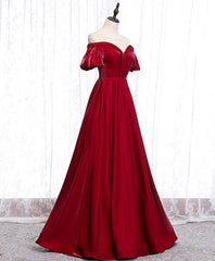 Simple Sweetheart Burgundy Satin Long Prom Dress, Burgundy Formal Graduation Dress