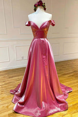 Simple sweetheart off shoulder satin long prom dress