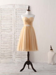 Simple Tulle Champagne Short Prom Dress Tulle Bridesmaid Dress