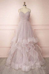 Simple v neck A-line tulle long prom dress sweet 16 dress