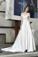 Strapless Off shoulder Appliques Sequins Satin Wedding Dresses