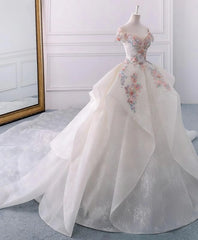 Stunning Off The Shoulder Flower Ball Gown Lace Wedding Dress