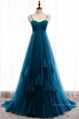 Sweetheart Neck Blue Long Prom Dress, Long Blue Formal Graduation Evening Dress