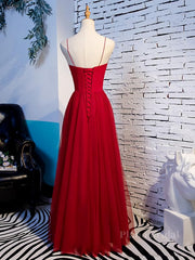 Sweetheart Neck Red Long Prom Dresses, Red Long Formal Evening Dresses