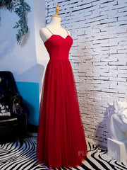 Sweetheart Neck Red Long Prom Dresses, Red Long Formal Evening Dresses