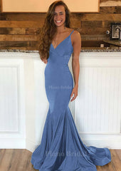 Trumpet Mermaid Sleeveless Sweep Train Charmeuse Prom Dress With Pleated