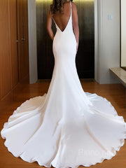 Trumpet/Mermaid V-neck Chapel Train Charmeuse Wedding Dresses