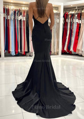 Trumpet Mermaid V Neck Sweep Train Sleeveless Elastic Satin Prom Dress